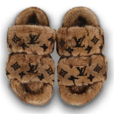 fur louis vuitton slippers|Louis Vuitton monogram fur slippers.